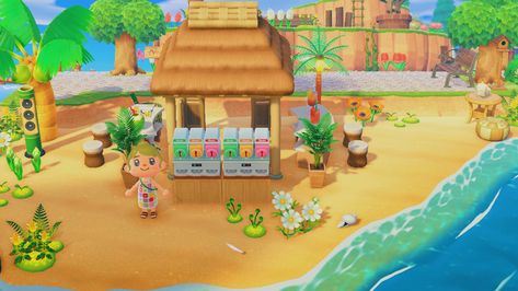 Acnh Rooftop Design, Acnh Smoothie Bar, Acnh Juice Bar, Animal Crossing Beach Bar Ideas, Acnh Tiki Bar Design Code, Acnh Beach Bar, Acnh Tiki Bar Design, Animal Crossing Tiki Bar Ideas, Acnh Bar