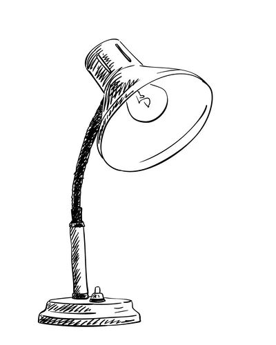 Vintage Objects Drawing, Lamp Shade Drawing, How To Draw A Lamp, Lamp Art Draw, Desk Lamp Drawing, Lamp Doodle, Table Lamp Drawing, Sketch Object, Object Sketches