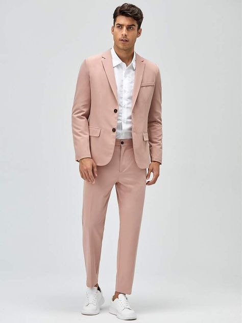 Casual Pink Outfits Men, Peach Suit Men, Wedding Outfits For Guest Summer, Light Pink Suit Men, Pink Groomsmen Attire, Groomsmen Beach Attire, Formal Attire Men, Pink Suit Men, Rosé Suit