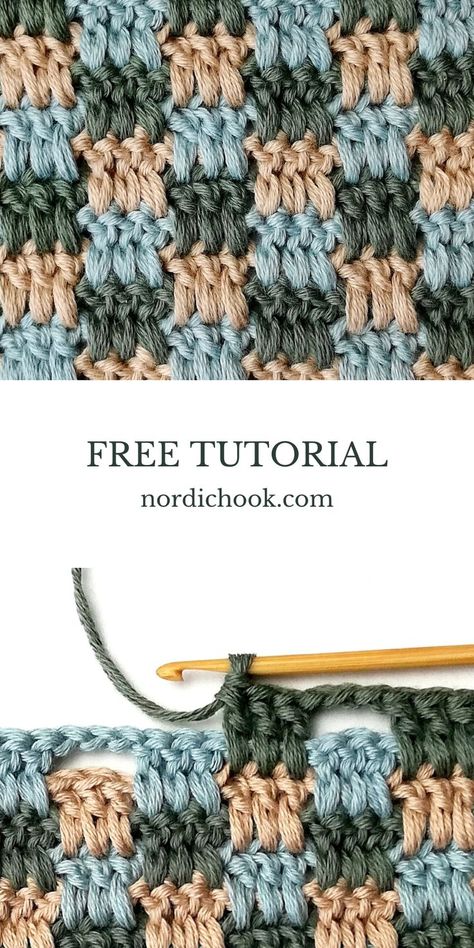 This free crochet tutorial shows how to make the interlocking block stitch step-by-step. It includes detailed photo instructions. The interlocking block stitch is a repeat of two rows. To get the same color effect as in this example, you will need three colors. The color pattern for the interlocking block stitch is very beautiful. This stitch is reversible and looks the same on both sides. Crochet Block Stitch, Block Stitch, Crafting Hobbies, Crochet Stitch Tutorial, Crochet Blanket Designs, Crochet Blocks, Stitch Tutorial, Afghan Patterns, Crochet Throw