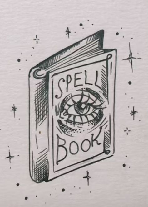 Witchcraft Drawing Ideas, Witch Candle Tattoo, Witchy Sketch Ideas, Witch Book Drawing, Witches Shelf Drawing, Witch Book Tattoo, Magical Drawing Ideas, Easy Witchy Drawings, Witchy Doodles Simple