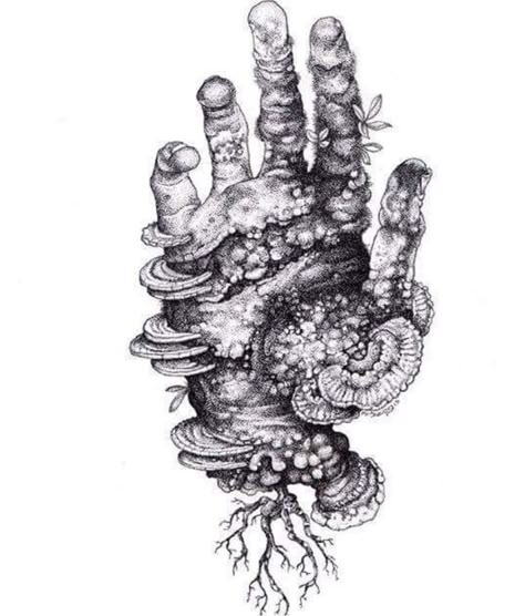 Fungi Art, Dead Hand, Mushroom Tattoos, Bristol Board, Illustrator Artist, Dark Tattoo, Mushroom Art, Hand Art, Pen Art