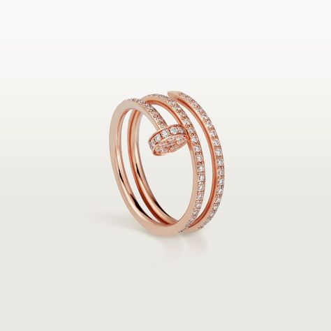 Cartier’s Juste un Clou collection dates back to the carefree 1970s, but its avant-garde approach is distinctly modern. It’s defined by a repurposing of the nail within the context of fine jewellery – a move that offers a sublime take on the ordinary with an outrageous edge. This ring is crafted from 18-karat rose gold and set with diamonds, taking it far away from its humble inspiration. Juste Un Clou Ring, Rose Gold Diamond Ring, Ring Rose Gold, Pave Ring, Diamond Rings Bands, Pink Ring, Cartier Ring, Classic Ring, Gold Diamond Rings