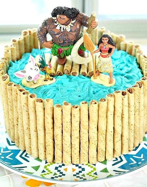 Simple Moana Birthday Party, Diy Moana Cake, Moana Desserts, Birthday Cake Easy Decorating, Moana Birthday Party Cake, Birthday Cake Easy, Moana Cupcake, Ideas For Birthday Cake, Moana Birthday Cake