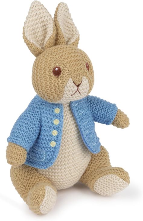 https://amzn.to/3I5BzNg Peter Rabbit Stuffed Animal, Peter Rabbit Plush, Beatrix Potter Nursery, Embroidered Buttons, Knitted Stuffed Animals, Rabbit Crafts, Sitting Pose, Rabbit Plush Toy, Rabbit Baby