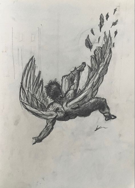 Falling Angles Drawing, Falling Angel Sketch, Icuris Falling Art, Falling Angel Art, Icarus Sketch, Falling Angel Drawing, Fallen Angel Drawing, Icarus Falling, Falling Angel