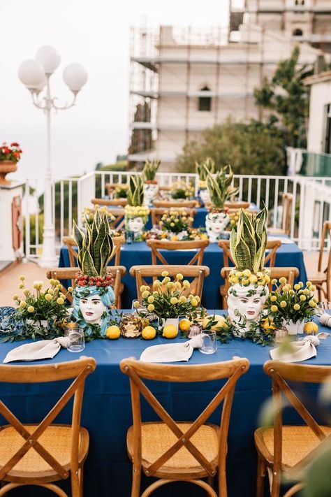 Mediterranean Party Decorations, Mediterranean Wedding Decor, Lemon Theme Wedding, Amalfi Coast Summer, Mediterranean Party, Wedding Decor Outdoor, Wedding Ideas Destination, Italian Wedding Venues, Outdoor Wedding Ideas