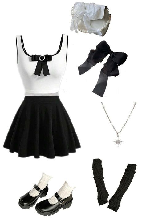 ~{ black&white, cute, coquette, pretty }~ ~ oufit idea ~ {~ #oufit #dialyfits #oufitidea #coquette #inspiration #oufits ~} White Coquette Outfit, Black Coquette Outfit, Black Coquette, White Coquette, Coquette Outfit, Cute Coquette, Outfit Idea, Black Outfit, Black White