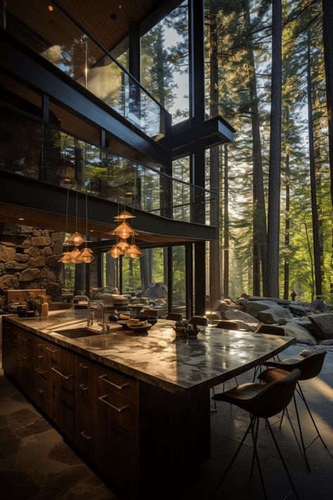 Touring 70+ Strikingly Beautiful Forest Homes That Bring the Outdoors In - Days Inspired Green Kitchen Cabinets Ideas, Cabin Patio, Forest Kitchen, Small Barn House, Forest Homes, Kitchen Cabinets Ideas, Cabin Living Room, Earthy Home, Prefab Cabins