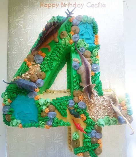 Dinosaur cake 4th birthday All buttercream 3 Shaped Dinosaur Cake, Velociraptor Birthday Cake, Roar I’m 4 Birthday Cake, Dinofour Birthday Cake, Dinsors Cake, Number 4 Dinosaur Cake, Roar Im 4 Birthday Cake, 4 Dinosaur Cake, Dinosaur Bday Cake