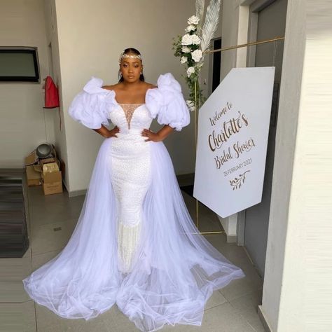 Elegant Plus Size Bridal Wedding Gowns Africa Style Puffy Ruffled Sleeves With Tulle Overskirt Beaded Lace Aso Ebi Bridal Dr _ - AliExpress Mobile Bridal Wedding Gowns, Tulle Overskirt, Africa Style, Plus Size Bridal, Elegant Plus Size, Instagram White, Asoebi Styles, Wedding Dresses Strapless, Africa Fashion