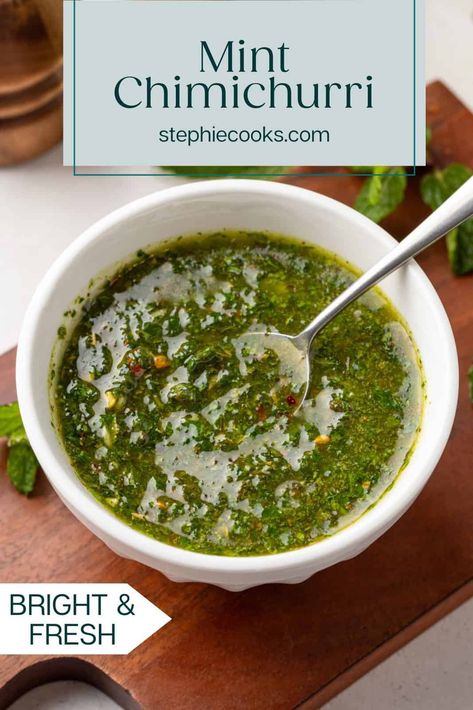 Bright and verdant mint chimichurri is simple to make and pairs beautifully with your favorite lamb dishes. Mint Chimichurri Sauce, Mint Sauce For Lamb, Lamb With Mint Sauce, Mint Chimichurri, Boneless Leg Of Lamb, Lamb Dishes, Mint Sauce, Chimichurri Sauce, Red Chili Flakes