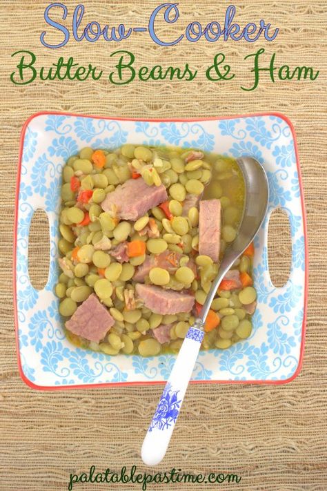 Butter Beans And Ham Recipe, Lima Beans In Crockpot, Ham Slow Cooker, Frozen Lima Beans, Lima Beans And Ham, Beans With Ham, Crockpot Ham And Beans, Butter Bean Soup, Butter Beans Recipe