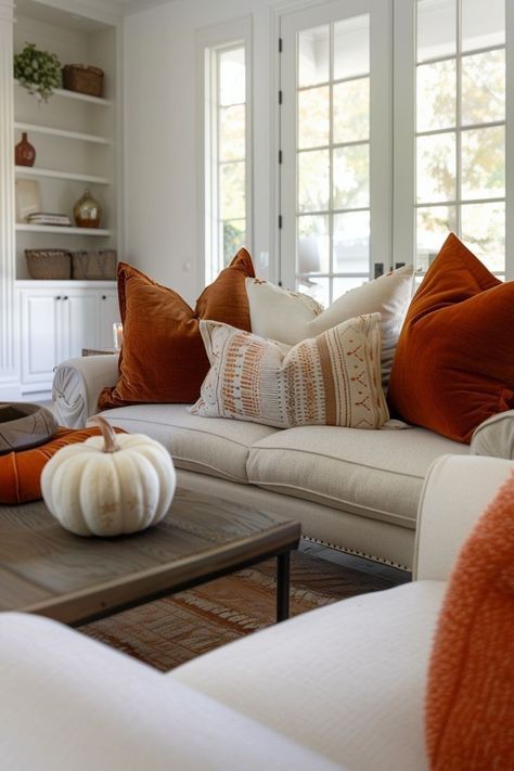 Classy Fall Decor, Fall Leaves Aesthetic, Everything Autumn, Fall Apartment, Aesthetic Fall Decor, Leaves Aesthetic, Colored Furniture, Autumn Interior, Flowers Autumn