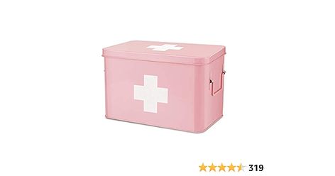 Amazon.com: Flexzion First Aid Medicine Box Supplies Kit Organizer - 13" Pink Metal Tin Medic Storage Bin Hard Case with Removable Tray White Cross, Vintage Antique Empty Boxes for Home Family Emergency Tool Set : Health & Household