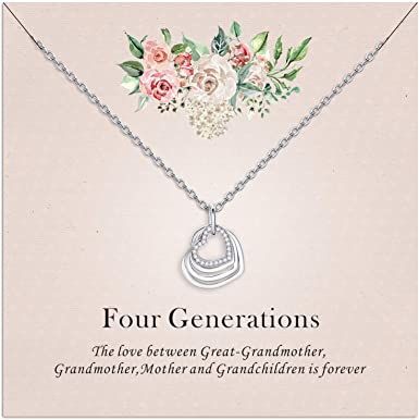 Great Grandma Gift Necklace-925 Sterling Silver Four Hearts Generations Necklace, Jewelry Gift for Great Grandma, Grandmother, Great Grandma Gift from GrandchildrenJanSport Big Student Petal To The Metal Print One Size Gift For Great Grandma, Great Grandma Gifts, Grandma Necklace, Mother Daughter Necklace, Interlocking Hearts, Great Grandma, Bff Necklaces, Daisy Bracelet, Daughter Necklace