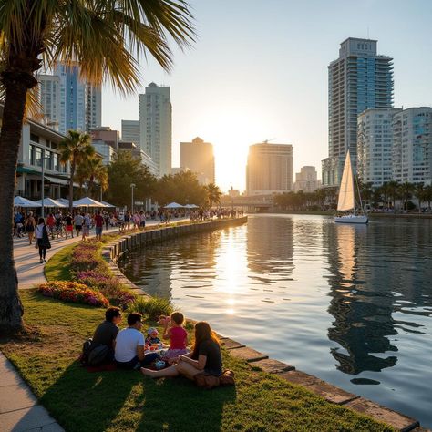 🌴☀️ Discover Tampa's Hidden Gems - For Free! 🏙️🌊 Tampa, Florida: where urban charm meets natural beauty! Explore the vibrant Riverwalk, a 2.6-mile waterfront paradise connecting parks and attractions. Stroll along the Hillsborough River, watching boats sail by and admiring the stunning cityscape. Take a trip down Bayshore Boulevard, the world's longest continuous sidewalk! 🏃‍♀️🚴‍♂️ Enjoy breathtaking views of Hillsborough Bay and marvel at luxurious mansions. Jog, cycle, or rollerblade alon... Things To Do In Tampa, Tampa Museum Of Art, Luxurious Mansions, Tampa Riverwalk, Ybor City, Florida City, Picnic Spot, Bay View, River Walk