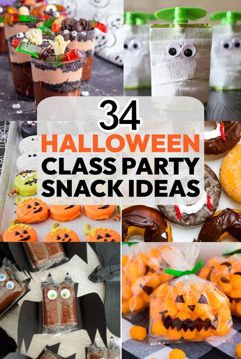 Easy Daycare Halloween Treats, Halloween Treats Ideas Healthy, Halloween Baking For Preschool, Classroom Halloween Party Food List, Fall Snacks For School Party, Halloween Treats Class Party, Halloween Party Food For School, Halloween Class Party Treat Ideas, Halloween Treats Printables Free