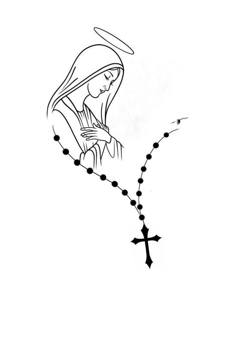 Simple Rosary Tattoo Design, Rosery Drawings, Sicilia Tattoo, Virgin Mary Tattoo Stencil, Virgen De Guadalupe Tattoo Ideas, Rosary Drawing, Cross Art Painting, Mother Mary Tattoos, Maria Tattoo