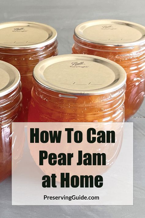 Preserve the sweet taste of pears all year long with this easy canning guide. Learn how to make and can pear jam at home, ensuring fresh and delicious jam is always at your fingertips. Perfect for gifting or enjoying on your own, this pear jam is a must-have for any pantry. Follow along and start canning today! #PearJam #CanningRecipes #HomePreserving #HomemadeJam #PreservingGuide Pear Jam Recipe, Canning Guide, Canning Banana Peppers, Raspberry Freezer Jam, Canning Water, Canning Pears, Water Bath Canning Recipes, Pickled Banana Peppers, Canning Rack