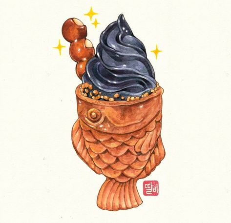 Food art Cute Ice Cream Drawing, Desserts Drawing, Color Pencil Illustration, Food Drawings, Japanese Poster Design, Food Sketch, Food Illustration Art, Watercolor Food, Cute Food Drawings