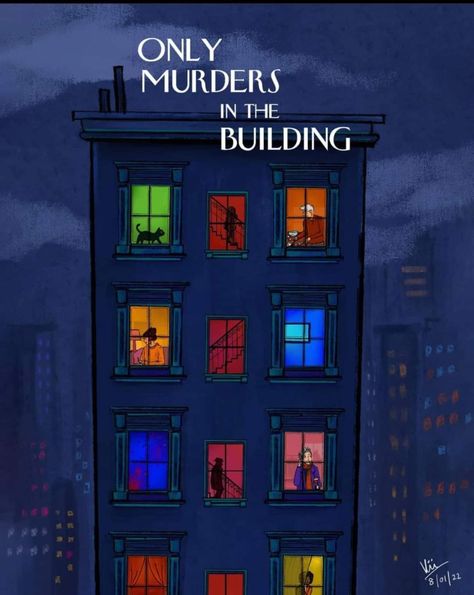 Only Murders In The Building Fanart, Film Posters Typography, Building Poster, Deco Cinema, Only Murders In The Building, Music Night, Building Aesthetic, Building Drawing, Building Illustration