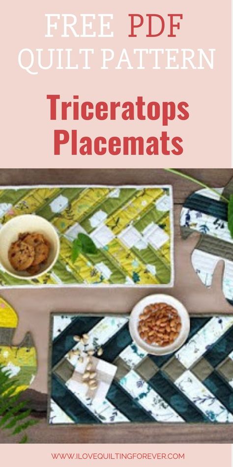 Get your FREE Triceratops Placemats Quilt PDF Pattern Here. Easy Placemats, Quilted Placemat Patterns, Placemat Patterns, Western Quilts, Quilted Placemat, Quilted Table Runners Patterns, Quilt Sewing Patterns, Place Mats Quilted, Placemats Patterns