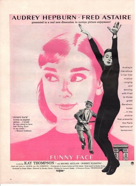 Funny Face Audrey Hepburn, Funny Face Audrey, Dorm Posters, Street Dress, Fred Astaire, Movie Prints, Funny Face, Art Collage Wall, Room Posters