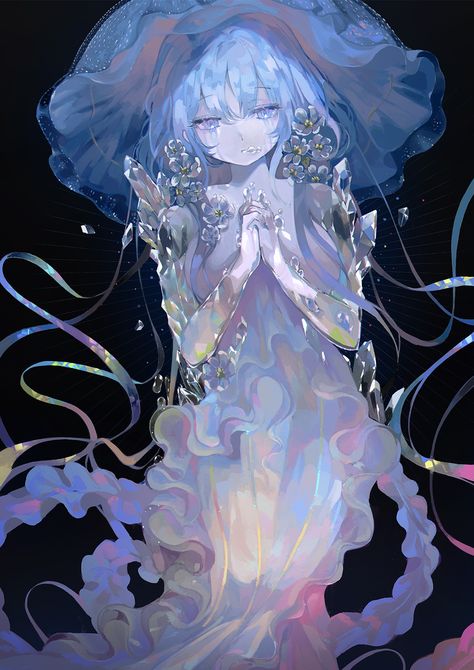 Jellyfish, Blue Hair, Pixel Art, Illustrator, On Twitter, Twitter, Hair, Blue, White