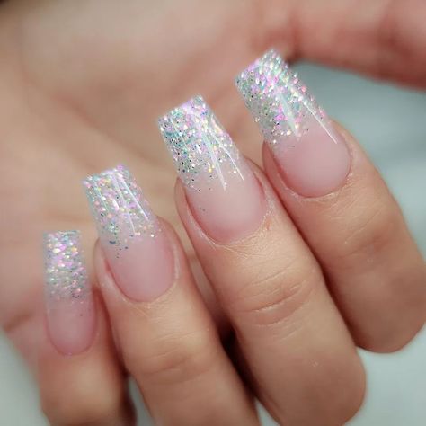 Acrylic Craftsmanship in Ombré Glitter Nails: 27 Latest Glitter Ombré Nail Designs To Try In ... Sparkly White French Tip Nails Coffin, Neutral Nails Glitter Accent, Ombré Nail Designs, Ombré Glitter Nails, Sparkly Ombre Nails, White Sparkle Nails, Glitter Fade Nails, Grad Nails, Cowboy Nails