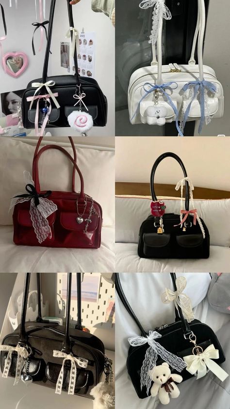 Girly Backpacks For College, Birkinfying Bag, Standoil Chubby Bag, Aesthetic Bags Handbags, Tas Prada, Aesthetic Handbags, Decorated Bags, My Style Bags, Gelang Manik-manik