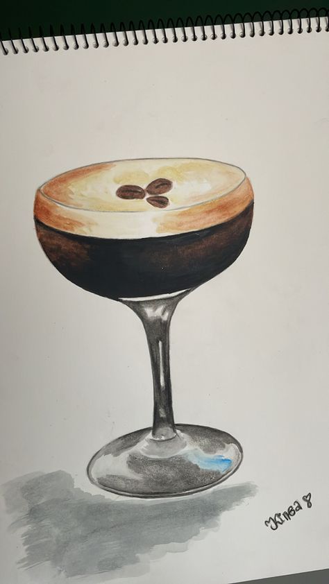 Prosecco Tattoo, Espresso Martini Tattoo, Martini Tattoo, Drink Posters, Alcohol Art, Painted Cards, Tattoo Color, Water Colours, Watercolor Ideas