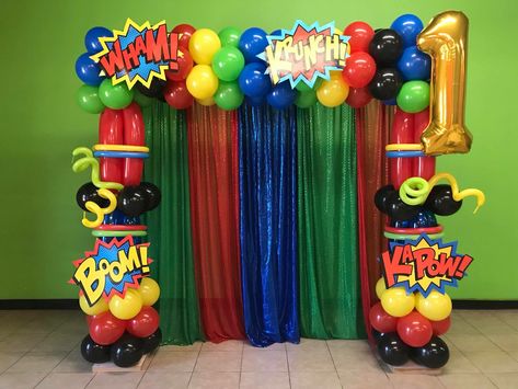 Theme Design Ideas, Avengers Birthday Decorations, Avengers Birthday Party Decorations, Festa Power Rangers, Superman Birthday Party, Backdrop Balloon, Marvel Birthday Party, Pj Masks Birthday Party, Mickey Baby