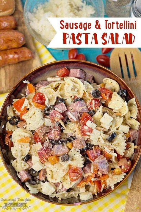 Sausage And Tortellini, Tortellini Pasta Salad Recipes, Tortellini Pasta Salad, Pasta Salad With Tortellini, Sausage Tortellini, Tortellini Pasta, Italian Spices, Pasta Salad Recipe, Summer Cookouts