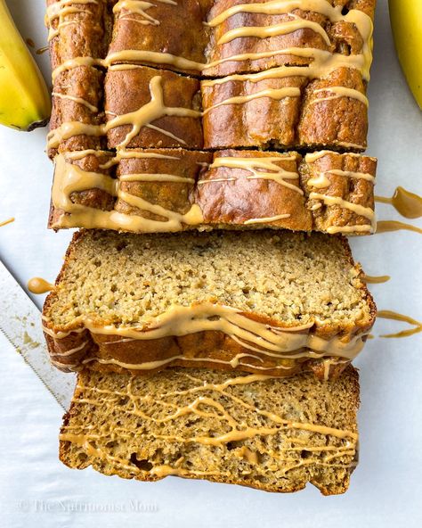 PEANUT BUTTER BANANA PROTEIN BREAD - Nutritionist Mom Banana Protein Bread, Peanut Butter Banana Protein, Protein Bread Recipe, Multigrain Bread Recipe, High Protein Peanut Butter, Protein Banana Bread, Butter Banana Bread, Protein Mug Cakes, Peanut Butter Muffins