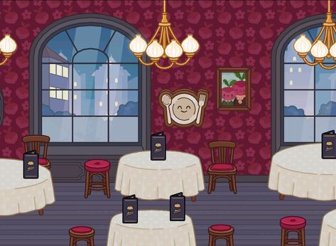 Restaurant Ideas Toca Boca, Tocaboca Restaurant Idea, Toca Boca Restaurant Ideas, Restaurant Scene Drawing, 2d Restaurant Design, Restaurant Cartoon Background, Astronaut Wallpaper, Cozy Restaurant, Cute Panda Wallpaper