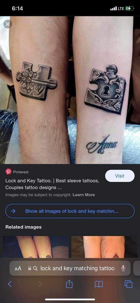 Lock Key Tattoos, Puzzle Piece Tattoo, Pad Lock, Key Tattoos, Key Tattoo, Couples Tattoo Designs, Matching Tattoo, Best Sleeve Tattoos, Locks & Key