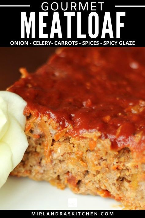 Gourmet Meatloaf that lives up to it’s name with every tender, juicy bite. Easy to prepare and bursting with flavor from onions, celery and even grated carrot!. Try my simple trick to keep it moist... #dinner #fromscratch #maindish Meatloaf With Carrots In It, Meatloaf Recipes With Carrots And Celery, Meatloaf With Carrots And Celery, Meatloaf Recipes With Carrots, Fall Meatloaf, Meatloaf With Carrots, Gourmet Meatloaf, Recipes Meatloaf, Veal Recipes