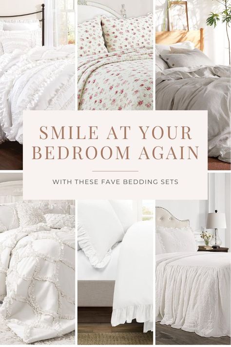 favorite bedding sets for bedroom, cute cottage style bedding, ruffle bedding ideas, cottage bedding ideas, white bedspread ideas, viral bedding sets, neutral bedding ideas, cottage style bedroom decor and decorating ideas, better homes and gardens bedroom, liz marie bedroom Cottage Bedding Ideas, White Bedspread Ideas, Bedding Ideas White, Cottage Style Bedding, Bedspread Ideas, Feminine Bedding, White Ruffle Bedding, Cottage Bedding, Ruffle Bedspread