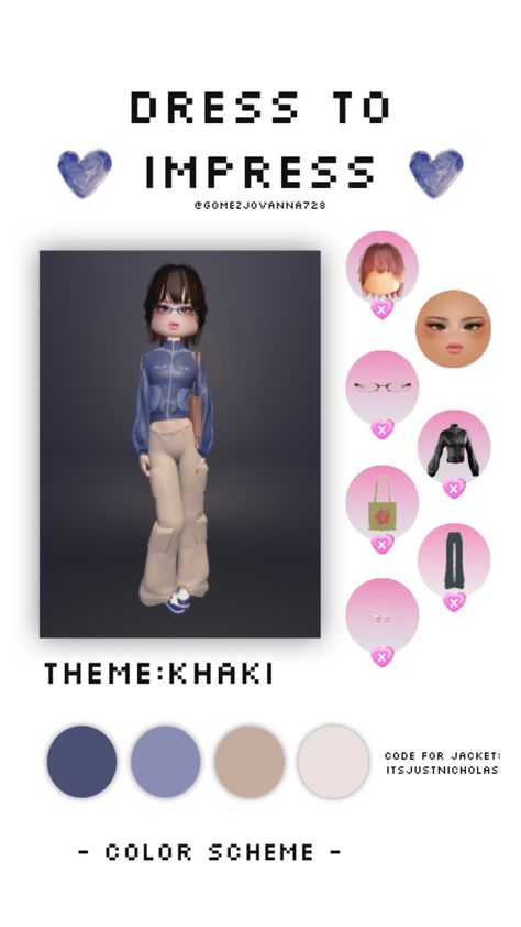 Theme: Khaki | Code: ITSJUSTNICHOLAS Khakis Outfit, Theme Dress, Roblox Codes, Khaki Dress, Themed Outfits, Khaki Color, Dressmaking, Dress To Impress, Color Schemes