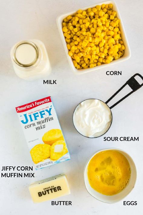 Jiffy Corn Casserole is a simple and delicious holiday favorite. This Sweet Corn Cake recipe sweet and savory comfort dish baked until golden brown. It is the perfect scoop-and-share accompaniment for any main meal! Gluten Free Corn Casserole, Southern Corn Pudding, Jiffy Corn Casserole Recipe, Corn Soufflé Recipe, Corn Casserole Jiffy, Southern Corn, Jiffy Recipes, Sweet Corn Casserole, Corn Cakes Recipe