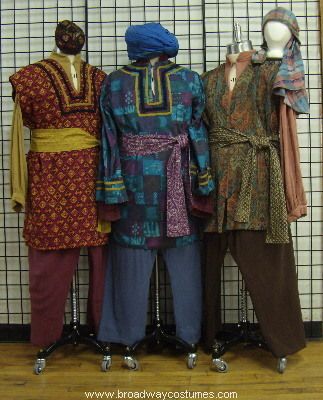 I love these for the brothers!!! A different color for each brother Joseph's Brothers, Joseph Costume, Chicago Costume, Aladdin Musical, Egyptian Men, Biblical Costumes, Aladdin Costume, Crazy Costumes, Clean And Press