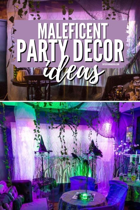 Maleficent Party Decorations, Halloween Scene Setters, Maleficent Cake, Halloween Candy Buffet, Maleficent Party, Green Christmas Lights, Disco Ball Light, Halloween Party Drinks, Halloween Haunted House Decorations