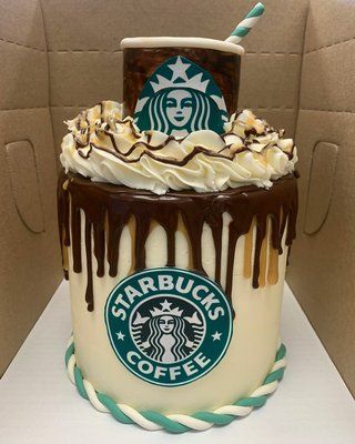 Coffee Decorated Cake, Starbucks Bloxburg, Starbucks Birthday Cake, Infused Chocolate, Starbucks Cake, Starbucks Birthday, Small Birthday Cakes, Mocha Cake, Starbucks Caramel