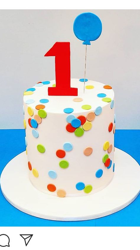 Polka Dot Cake Ideas Birthdays, Primary Colors Birthday Cake, Simple Colorful Birthday Cake, Simple One Year Birthday Cake, Simple One Year Old Birthday Cake, Colorful 1st Birthday Cake, One Year Old Birthday Cake Ideas, Colourful 1st Birthday Cake, One Year Cake Boy