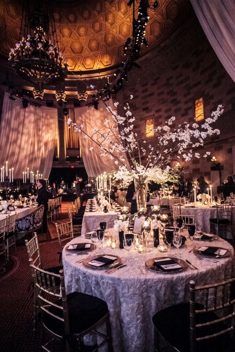 A Glamorous Winter Wedding With Art-Deco Touches at Gotham Hall in New York City Art Deco Wedding Flowers, Wedding Dress Winter, Wedding Hall Decorations, Orchid Centerpieces, Winter Wedding Decorations, Gatsby Wedding, Wedding Hall, Flower Centerpieces Wedding, Deco Wedding