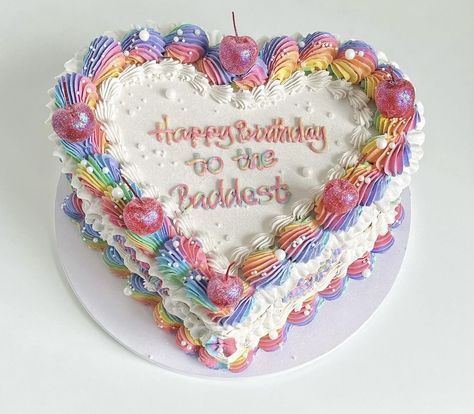 Rainbow Heart Cake, Bright Birthday Cakes, Birthday Cake Rainbow, Valentines Cakes And Cupcakes, Heart Birthday Cake, Cake Rainbow, Chocolate Cake Designs, Vintage Birthday Cakes, Heart Birthday