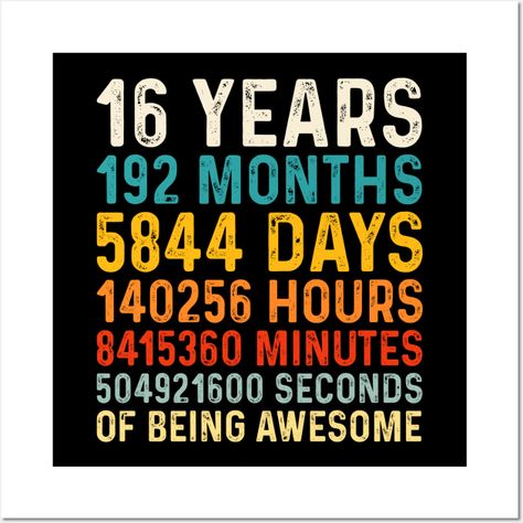 16 Years old of Being Awesome, 16th Birthday Gift Vintage - 16th Wedding Anniversary Gifts - Posters and Art Prints | TeePublic Happy Marriage Anniversary Quotes, 16th Anniversary Gifts, Marriage Anniversary Quotes, Anniversary Wishes For Husband, 16th Wedding Anniversary, Happy Marriage Anniversary, Inspiring Sayings, Wood Badge, Wishes For Husband