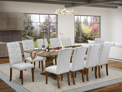 PRICES MAY VARY. KITCHEN TABLE SET: Introducing our exquisite 11-Piece kitchen table set, featuring a stylish breakfast table accompanied by 10 elegant dining room chairs. Enhance the beauty of your meal area with this stunning dining room set. Its captivating design effortlessly complements the decor of any dining room or kitchen. Experience the versatility and charm of this exceptional furniture ensemble, making it an ideal choice for any home. KITCHEN TABLE SET FINISH: Our kitchen set feature Mid Century Modern Dining Set, Small Dining Sets, Wooden Dining Table Designs, Wooden Kitchen Table, Rustic Dining Chairs, Double Pedestal Dining Table, Linen Dining Chairs, Solid Wood Dining Set, Dining Room Table Set