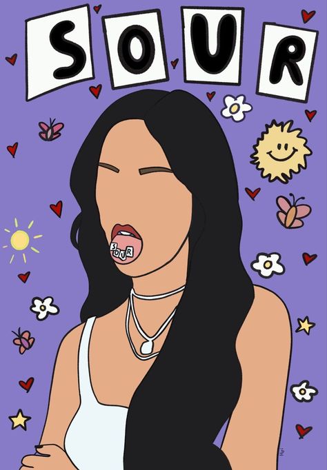 Sour Album Cover Drawing, Olivia Rodrigo Sour Drawing, Drawings Of Olivia Rodrigo, Olivia Rodrigo Clipart, Olivia Rodrigo Aesthetic Drawing, Drawing Olivia Rodrigo, Olivia Rodrigo Painting, Olivia Rodrigo Diy, Sour Olivia Rodrigo Aesthetic